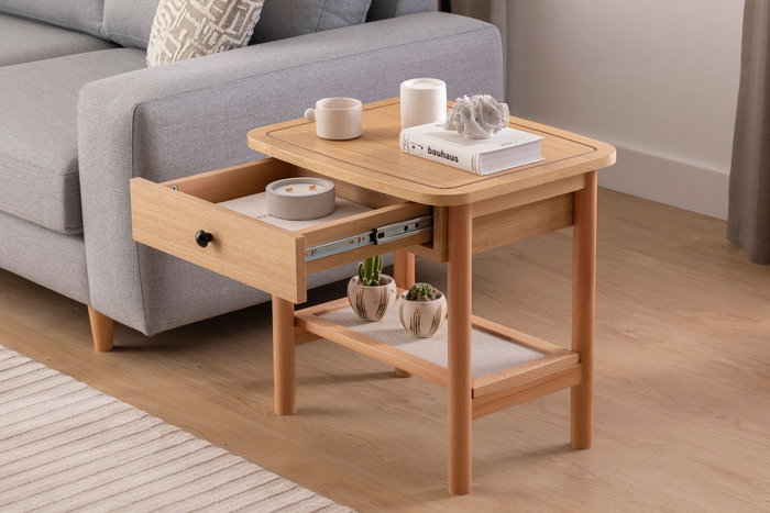 Hanah Home Daisy Drawer Mesa de Noche Natural y Madera
